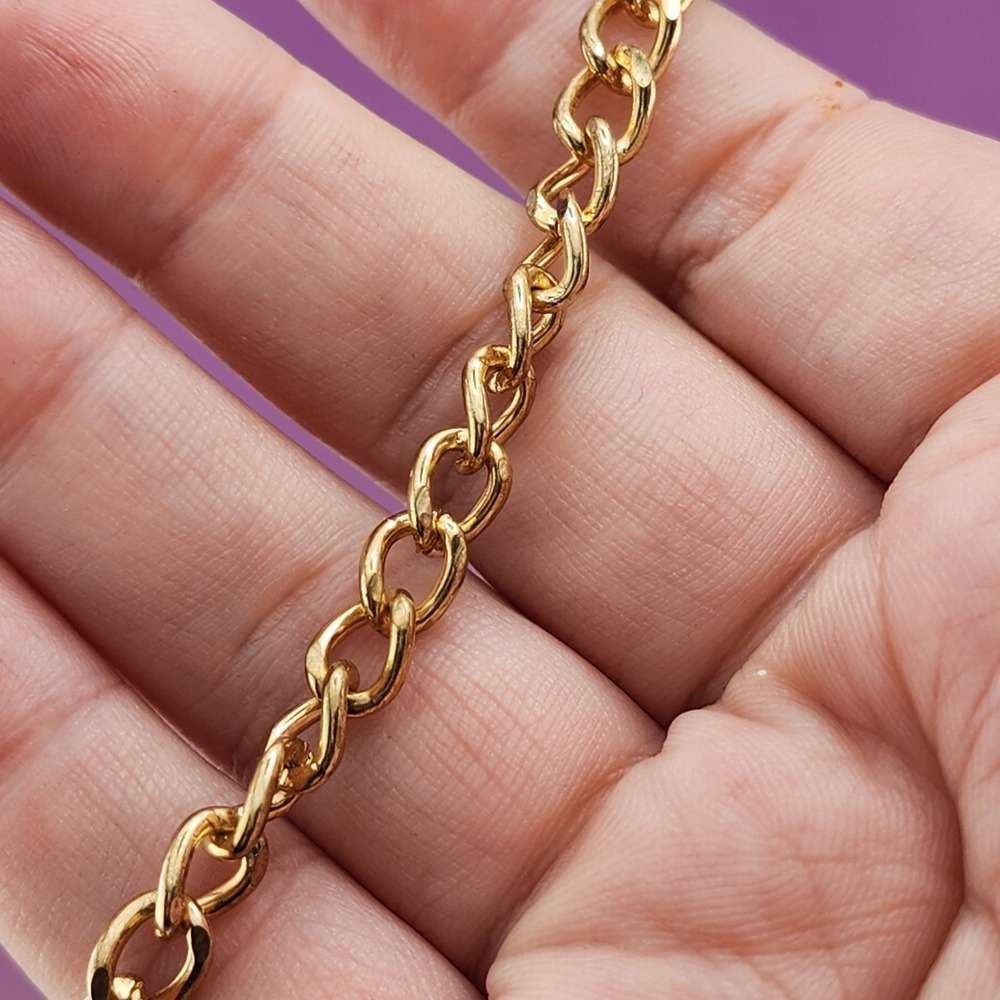 Gold Tone Chunky Curb Chain Bolo Slider Bracelet Adjustable Vintage Statement